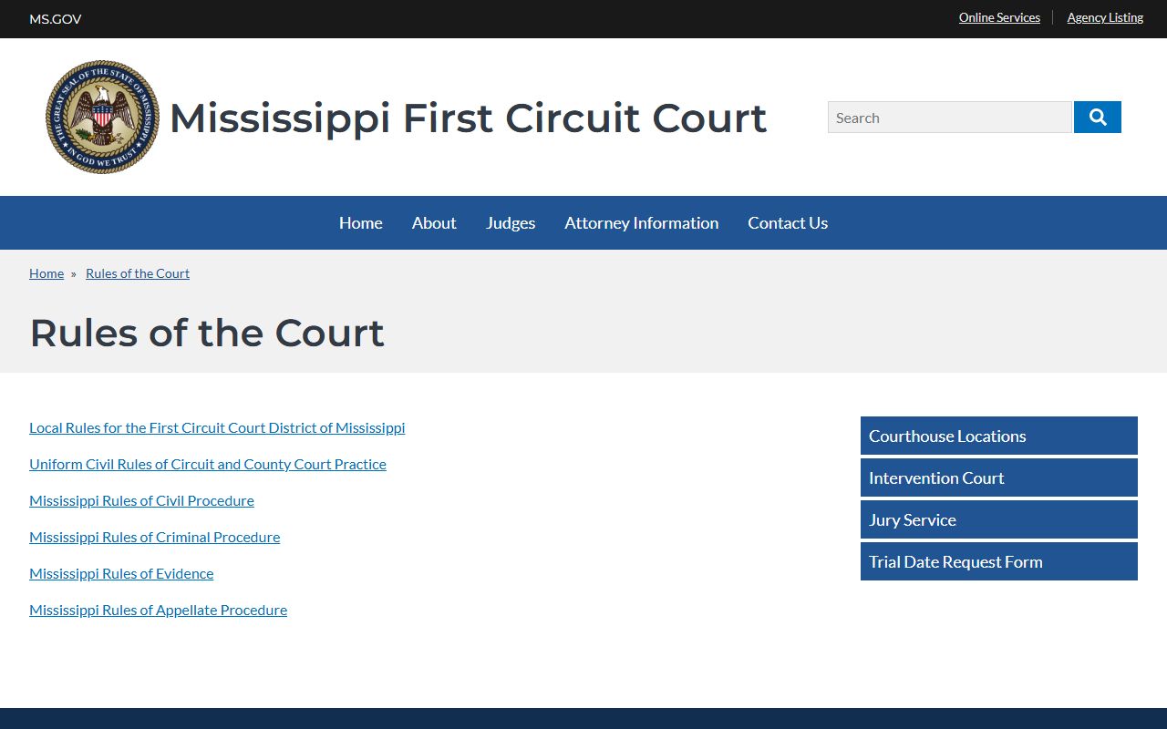 Prentiss County court dockets First Circuit rules of court page