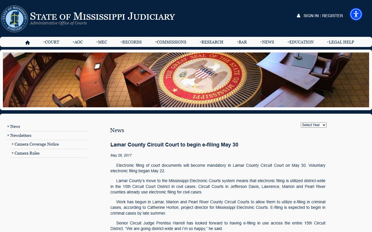 Prentiss County court dockets Mississippi Judiciary MEC news release