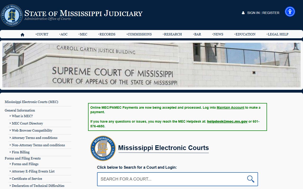 Mississippi Electronic Courts system used for Prentiss County court records