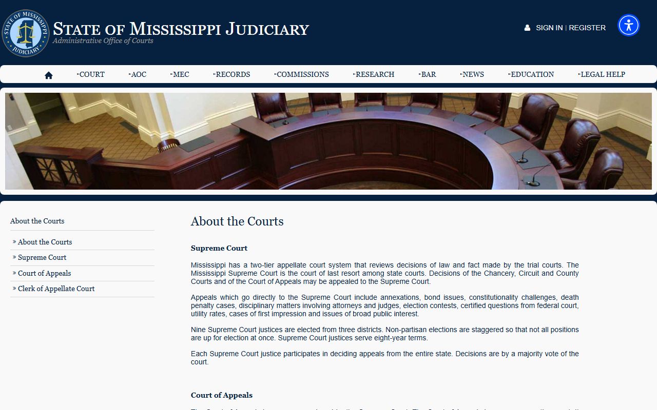 Mississippi Judiciary court structure guiding Prentiss County court records