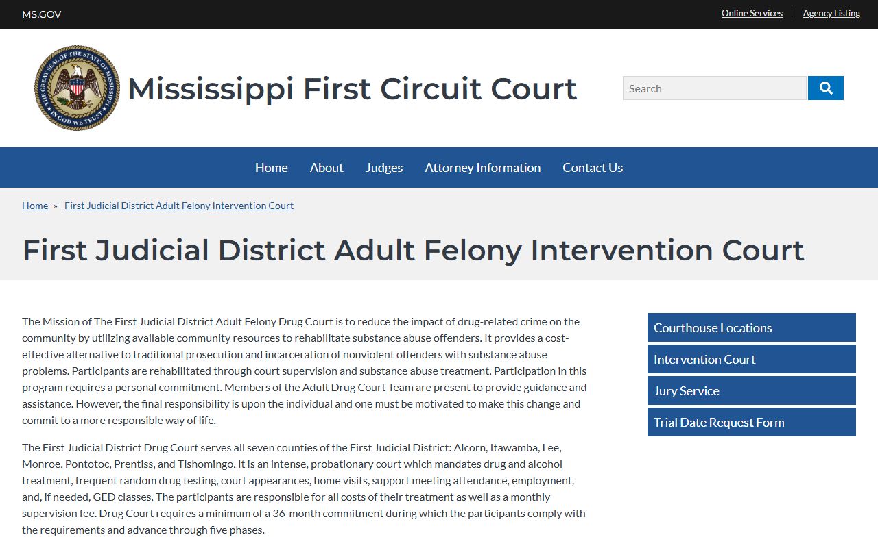Prentiss County criminal court records Adult Felony Intervention Court