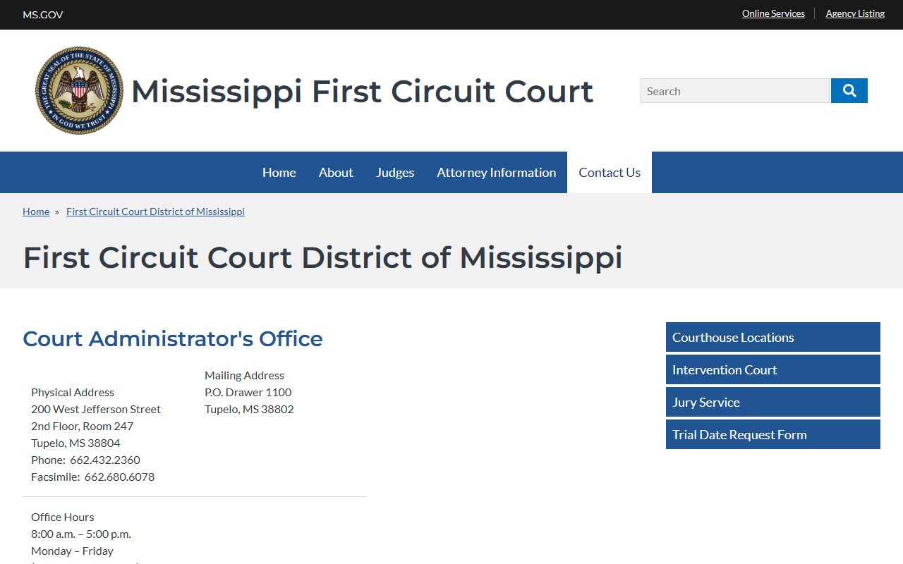 Prentiss County criminal court records First Circuit Court District administration