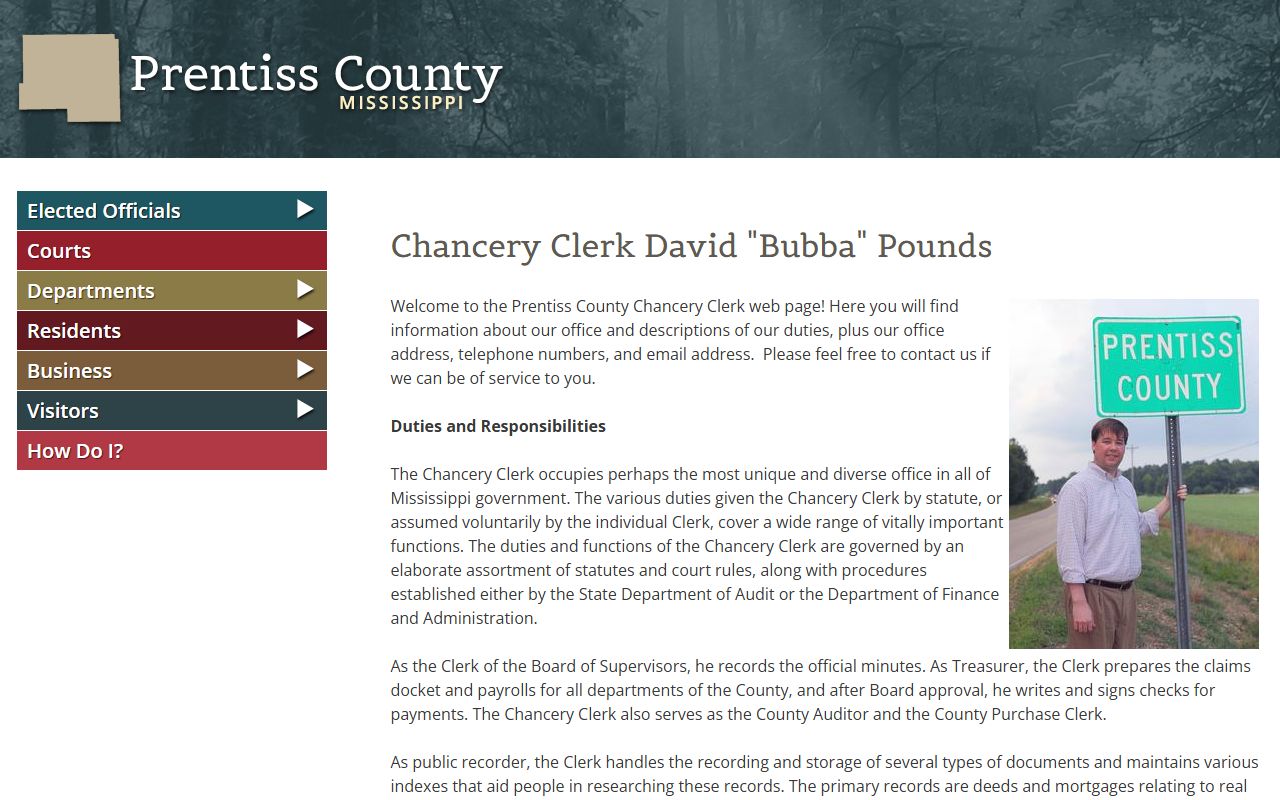 Prentiss County court records Chancery Clerk page