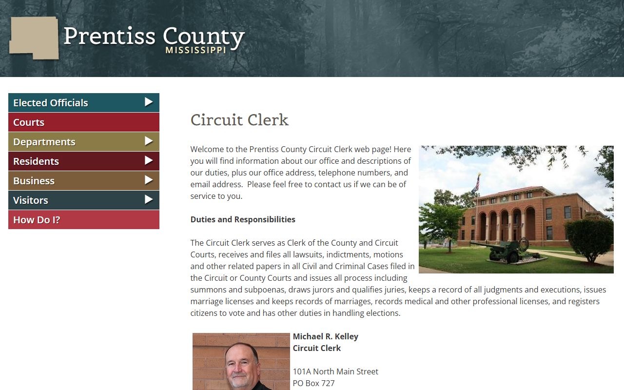 Prentiss County court records Circuit Clerk page