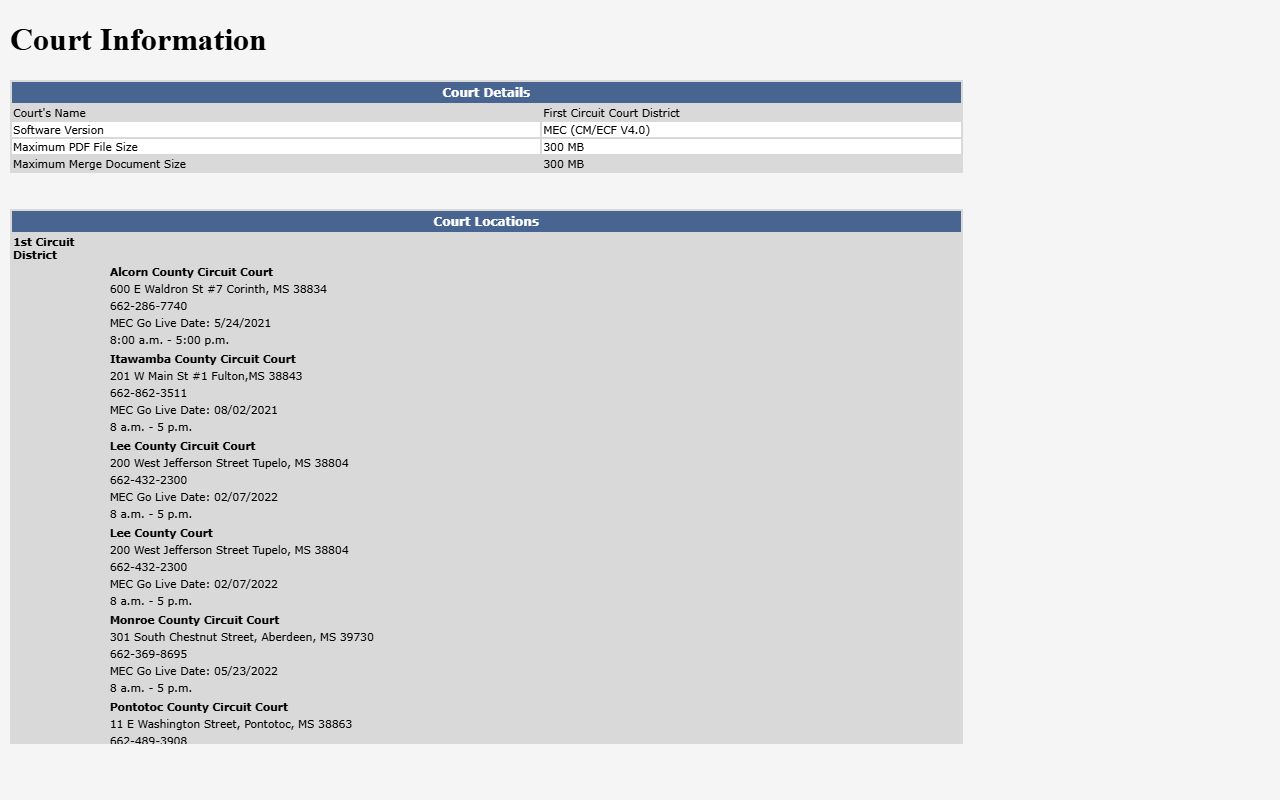 Prentiss County court records First Circuit MEC information
