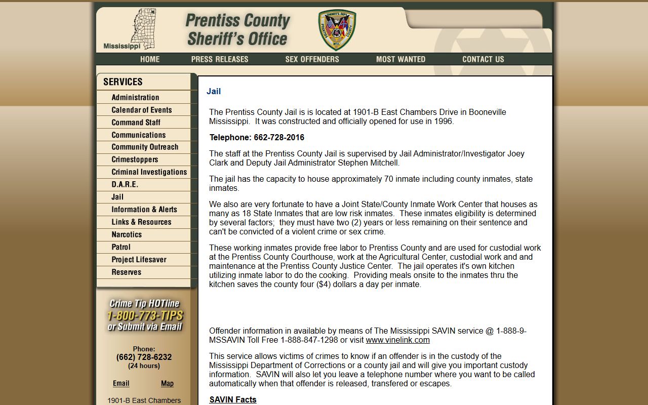 Prentiss County court records Sheriff jail page