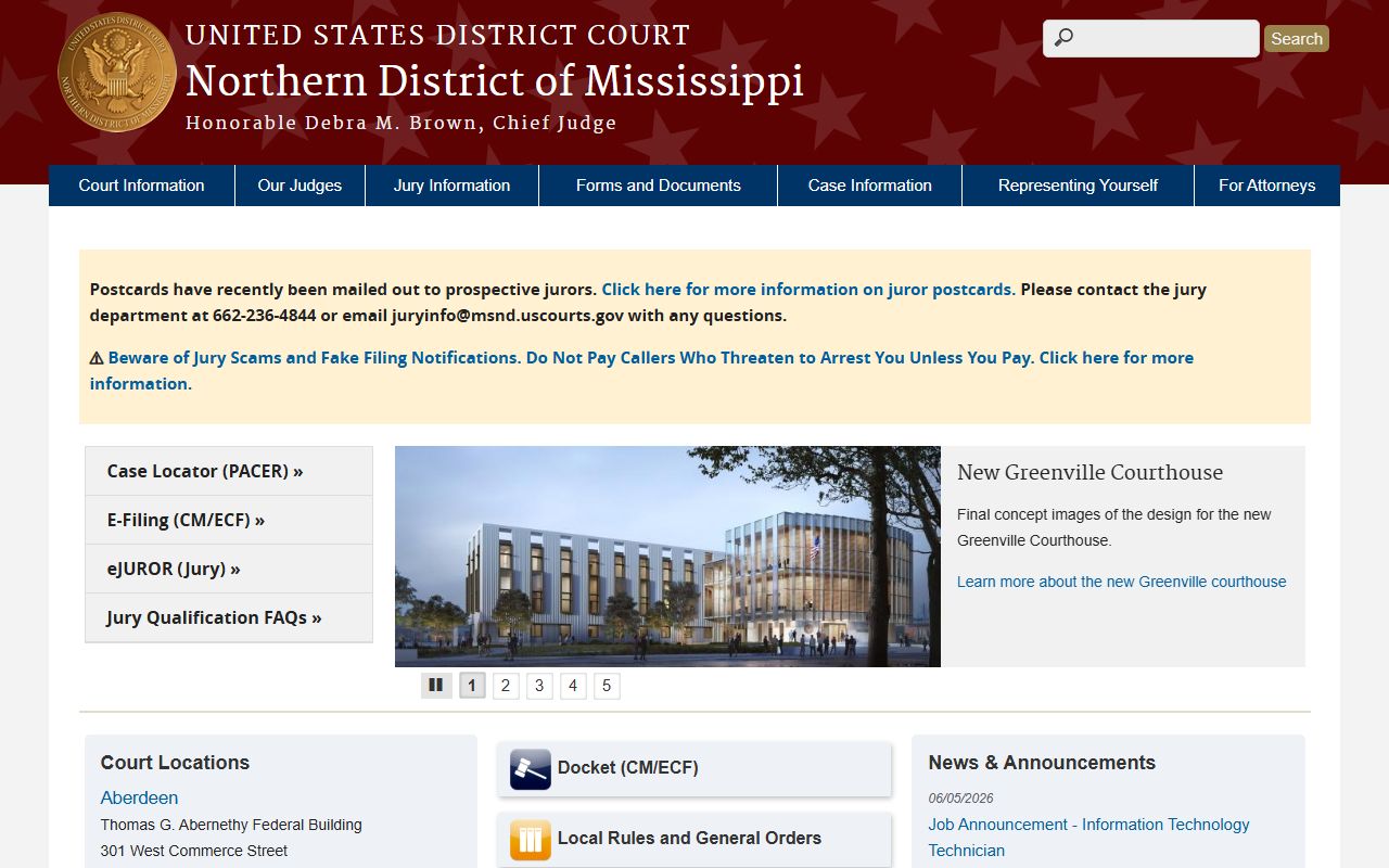 Northern District of Mississippi federal court site, separate from Prentiss County divorce records