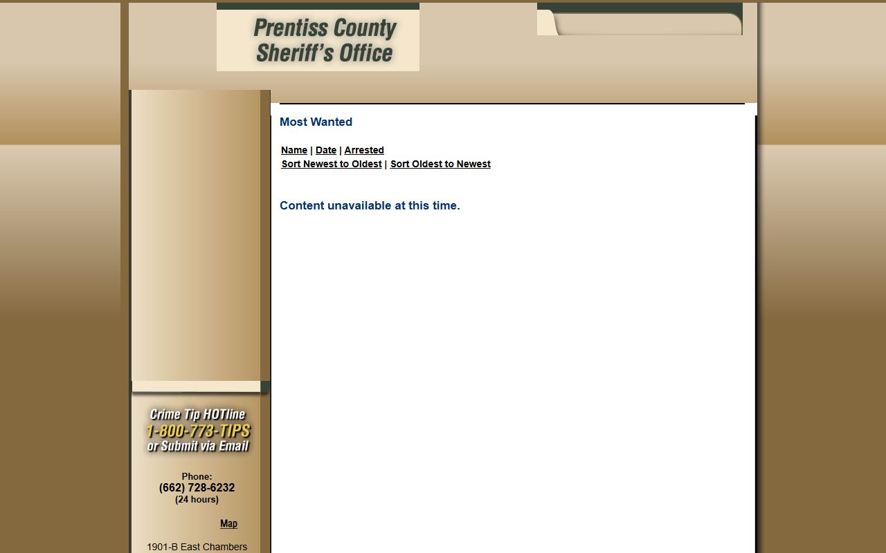 Prentiss County warrant records Sheriff Most Wanted page